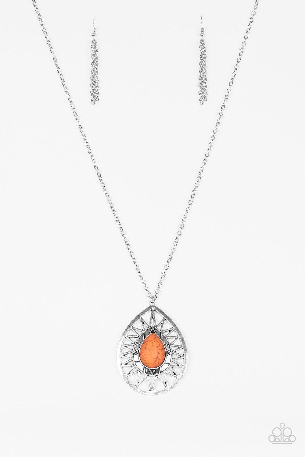 Summer Sunbeam Silver and Orange Stone Necklace - Paparazzi Accessories - free matching earrings -CarasShop.com - Paparazzi Jewelry by Cara Jewels