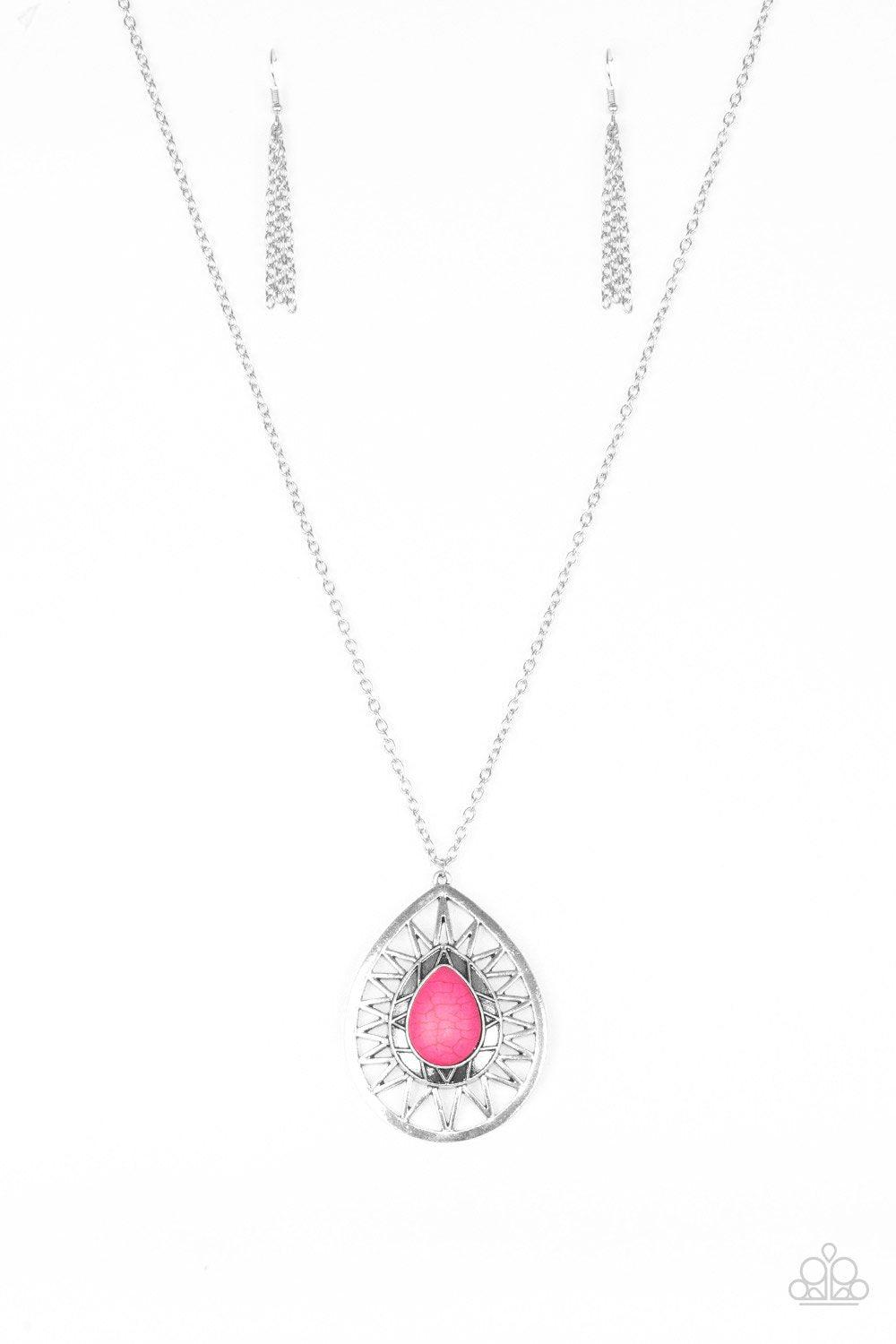 Summer Sunbeam Silver and Pink Stone Necklace - Paparazzi Accessories- lightbox - CarasShop.com - Paparazzi Jewelry by Cara Jewels