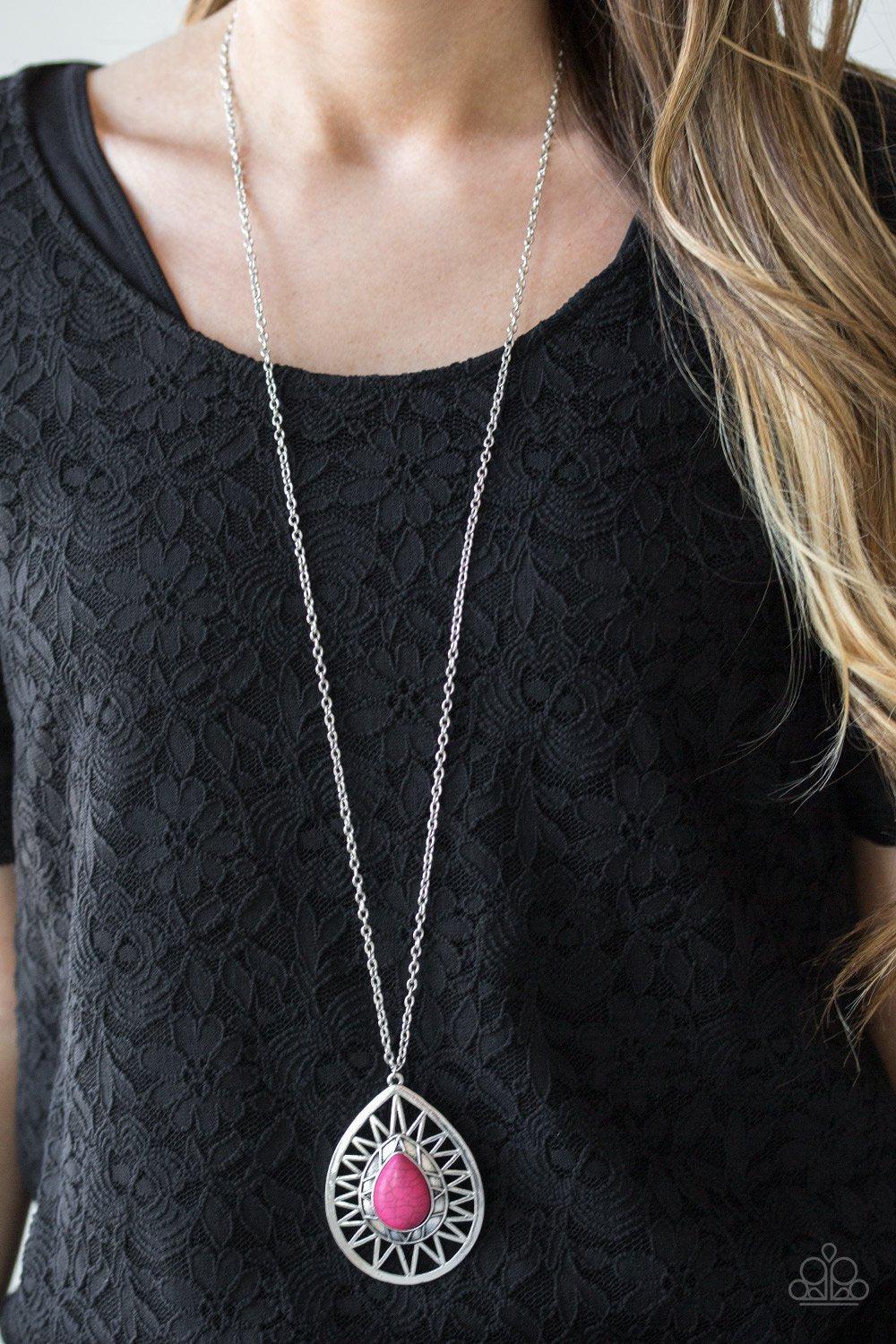 Summer Sunbeam Silver and Pink Stone Necklace - Paparazzi Accessories- lightbox - CarasShop.com - Paparazzi Jewelry by Cara Jewels