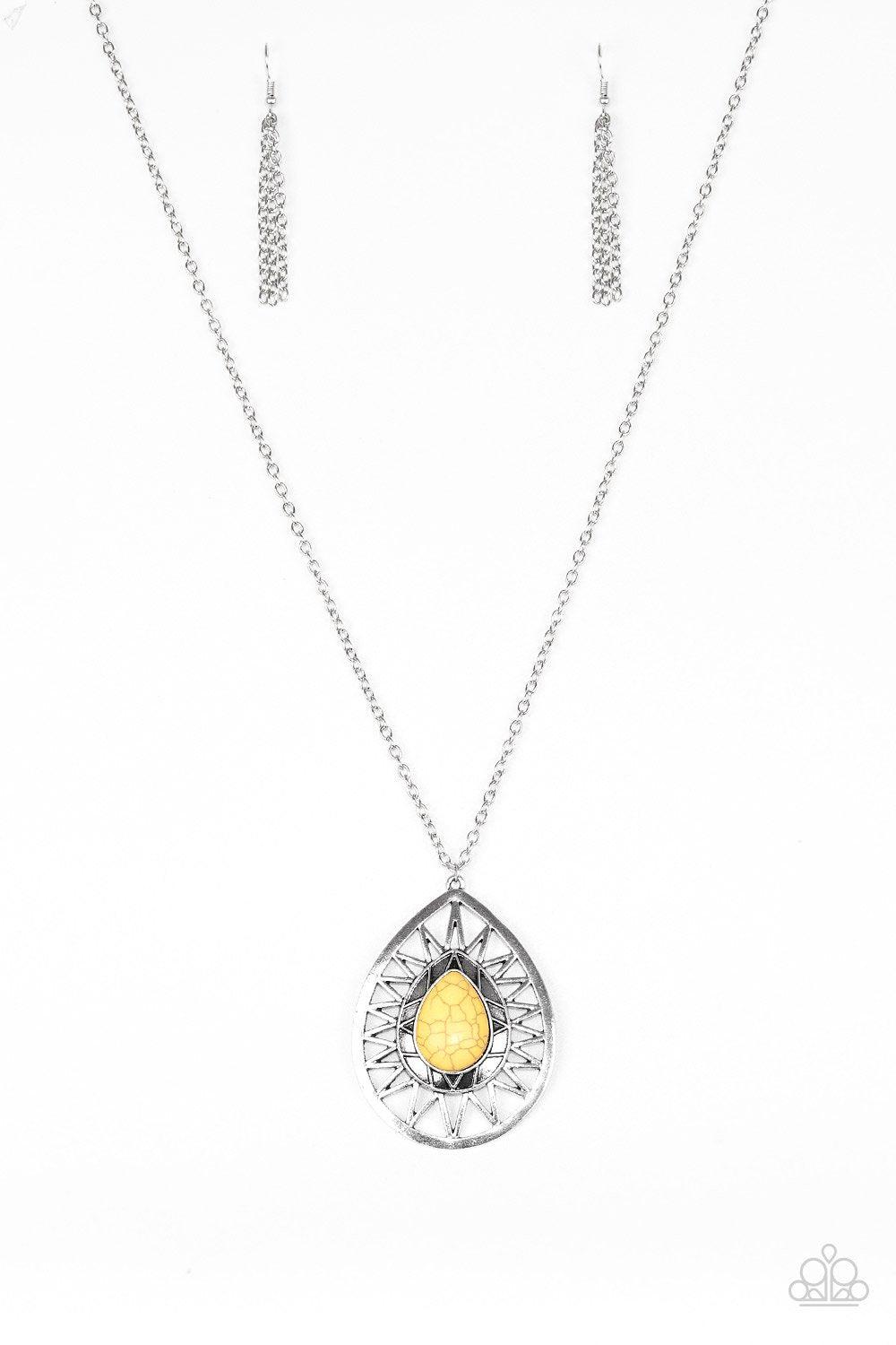 Summer Sunbeam Silver and Yellow Stone Necklace - Paparazzi Accessories- lightbox - CarasShop.com - Paparazzi Jewelry by Cara Jewels