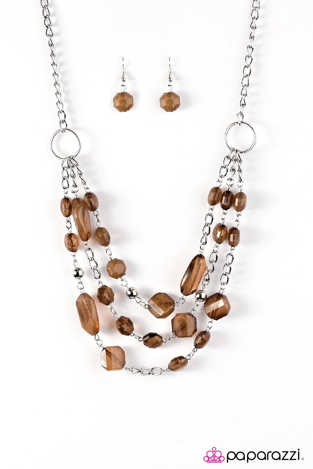 Summer Sunsets Silver and Brown Necklace - Paparazzi Accessories- on model - CarasShop.com - Paparazzi Jewelry by Cara Jewels