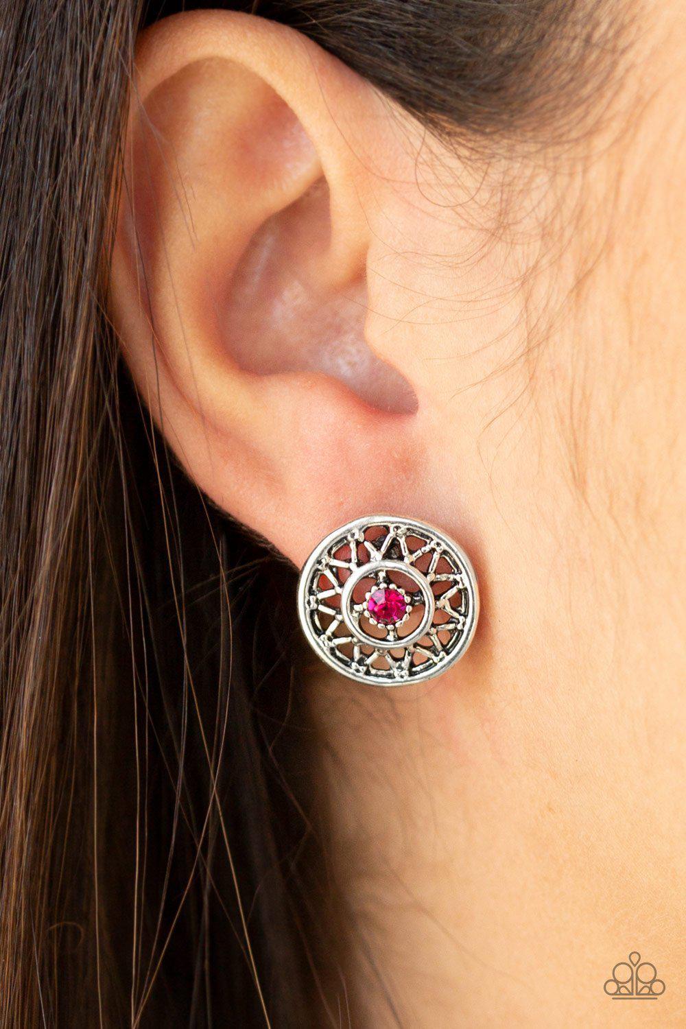 Sunlit Splendor Pink and Silver Post Earrings - Paparazzi Accessories- lightbox - CarasShop.com - Paparazzi Jewelry by Cara Jewels