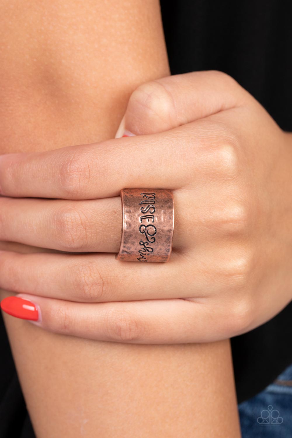 Sunrise Street Copper Inspirational Ring - Paparazzi Accessories- on model - CarasShop.com - Paparazzi Jewelry by Cara Jewels