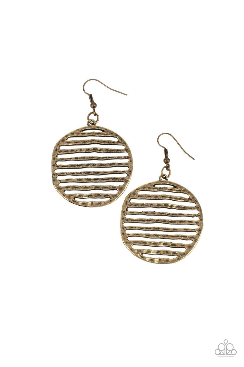 Sunrise Stunner Brass Earrings - Paparazzi Accessories- lightbox - CarasShop.com - Paparazzi Jewelry by Cara Jewels