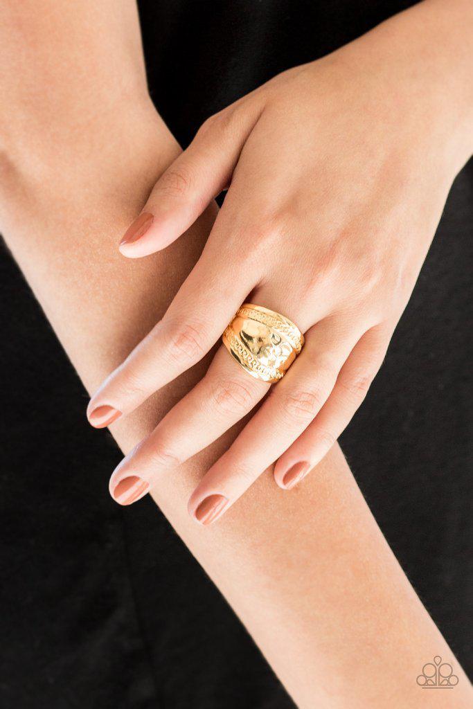 Sunset Groove Gold Ring - Paparazzi Accessories- on model - CarasShop.com - Paparazzi Jewelry by Cara Jewels
