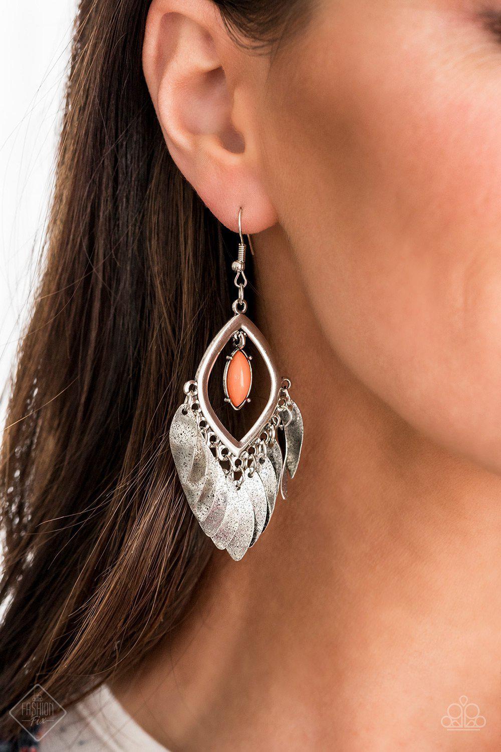 Sunset Soul Coral and Silver Earrings - Paparazzi Accessories- lightbox - CarasShop.com - Paparazzi Jewelry by Cara Jewels