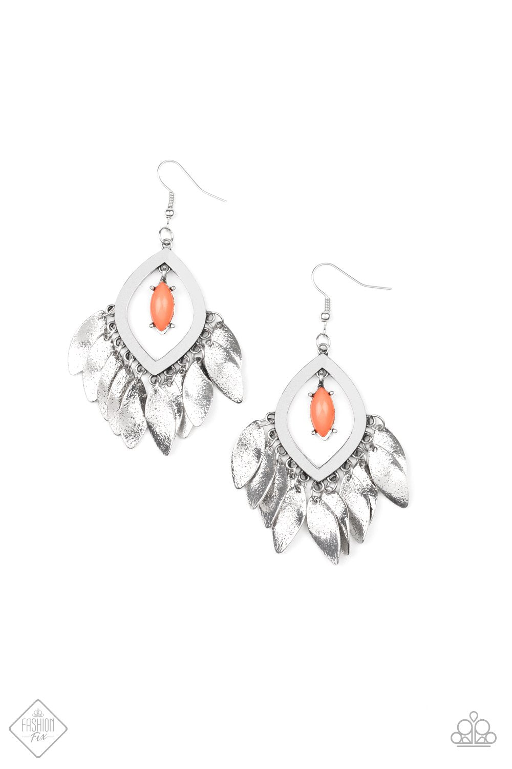 Sunset Soul Coral and Silver Earrings - Paparazzi Accessories- on model - CarasShop.com - Paparazzi Jewelry by Cara Jewels