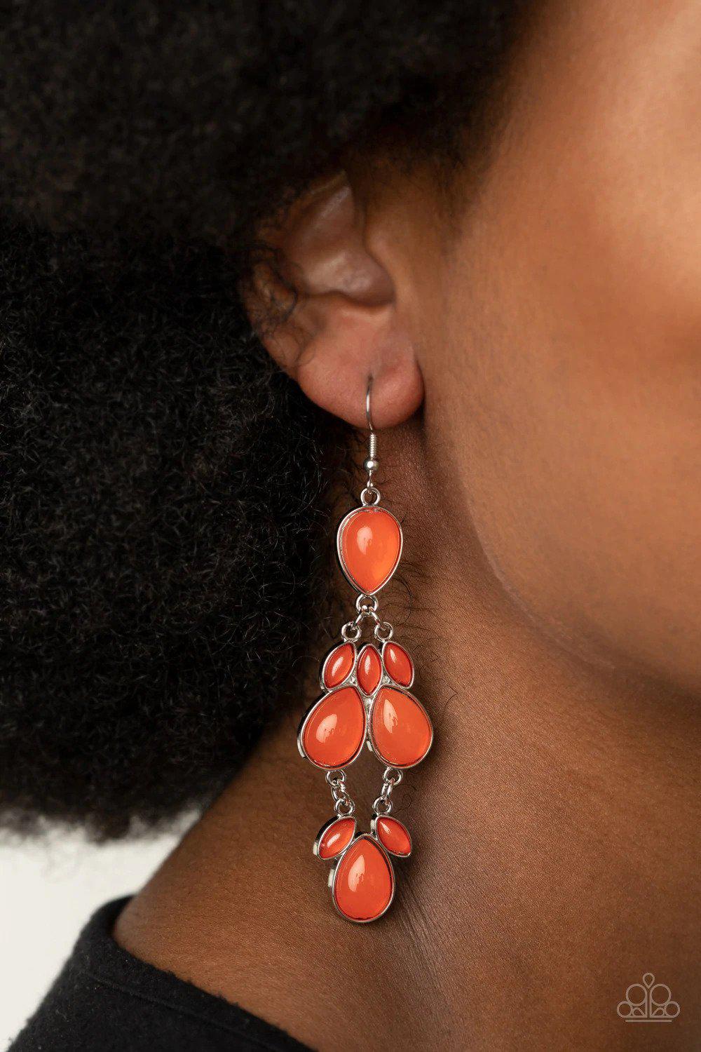 Superstar Social Orange Earrings - Paparazzi Accessories- lightbox - CarasShop.com - Paparazzi Jewelry by Cara Jewels