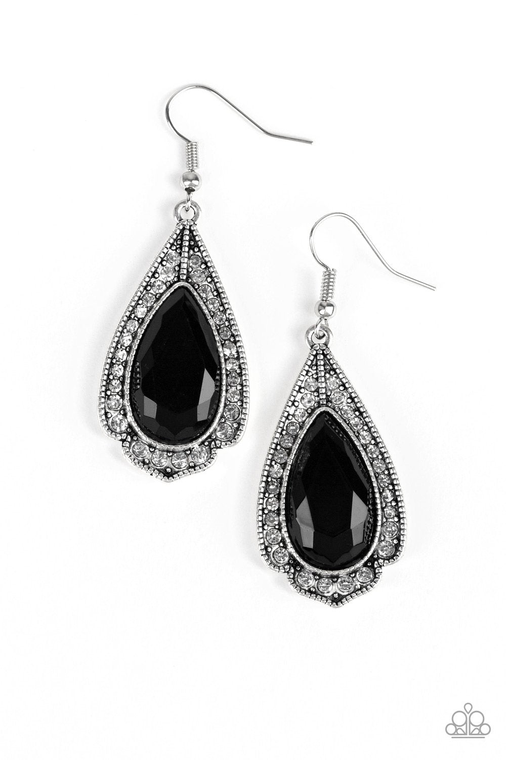 Superstar Stardom Black and White Rhinestone Earrings - Paparazzi Accessories- lightbox - CarasShop.com - Paparazzi Jewelry by Cara Jewels