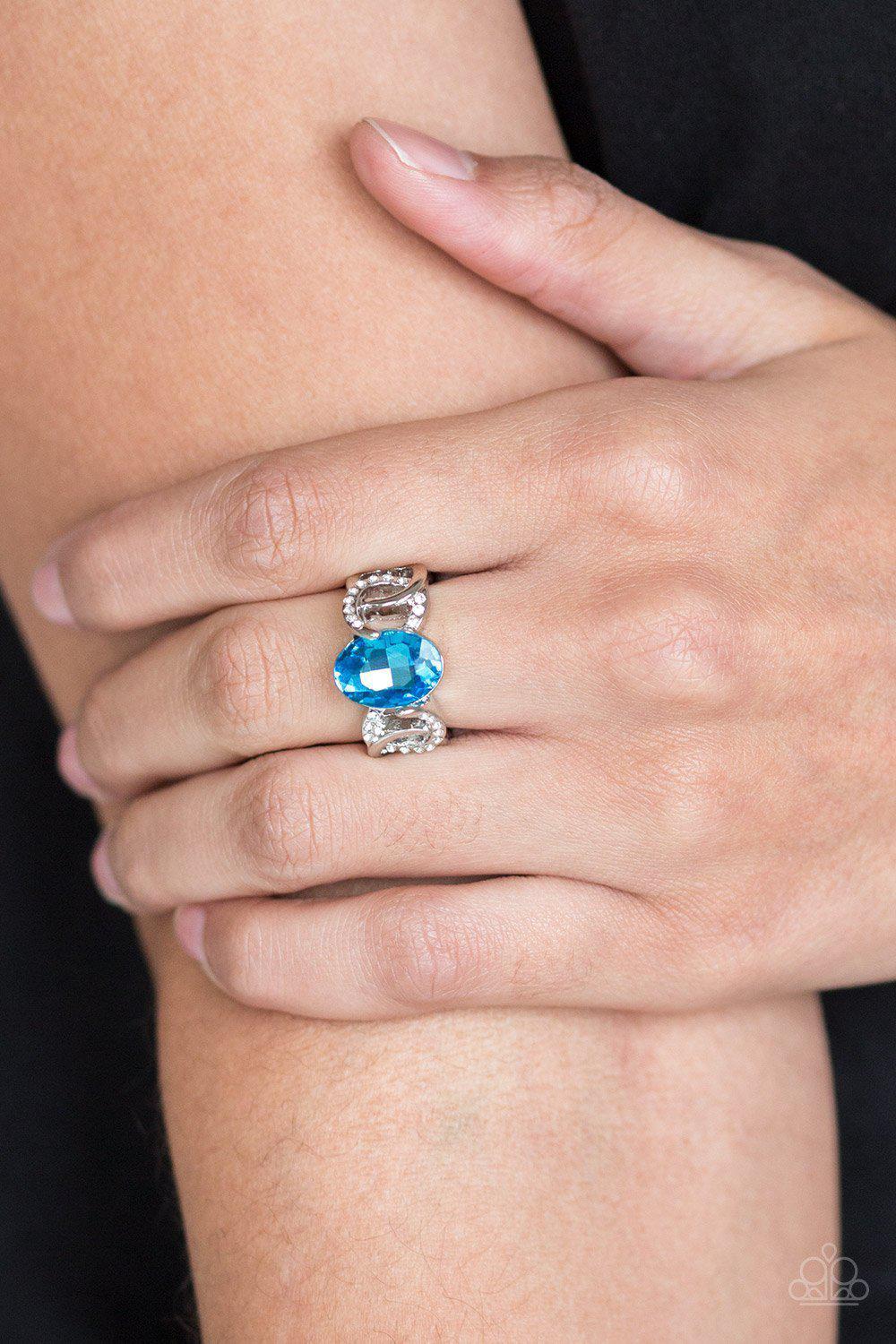 Supreme Bling Blue Rhinestone Ring - Paparazzi Accessories- lightbox - CarasShop.com - Paparazzi Jewelry by Cara Jewels
