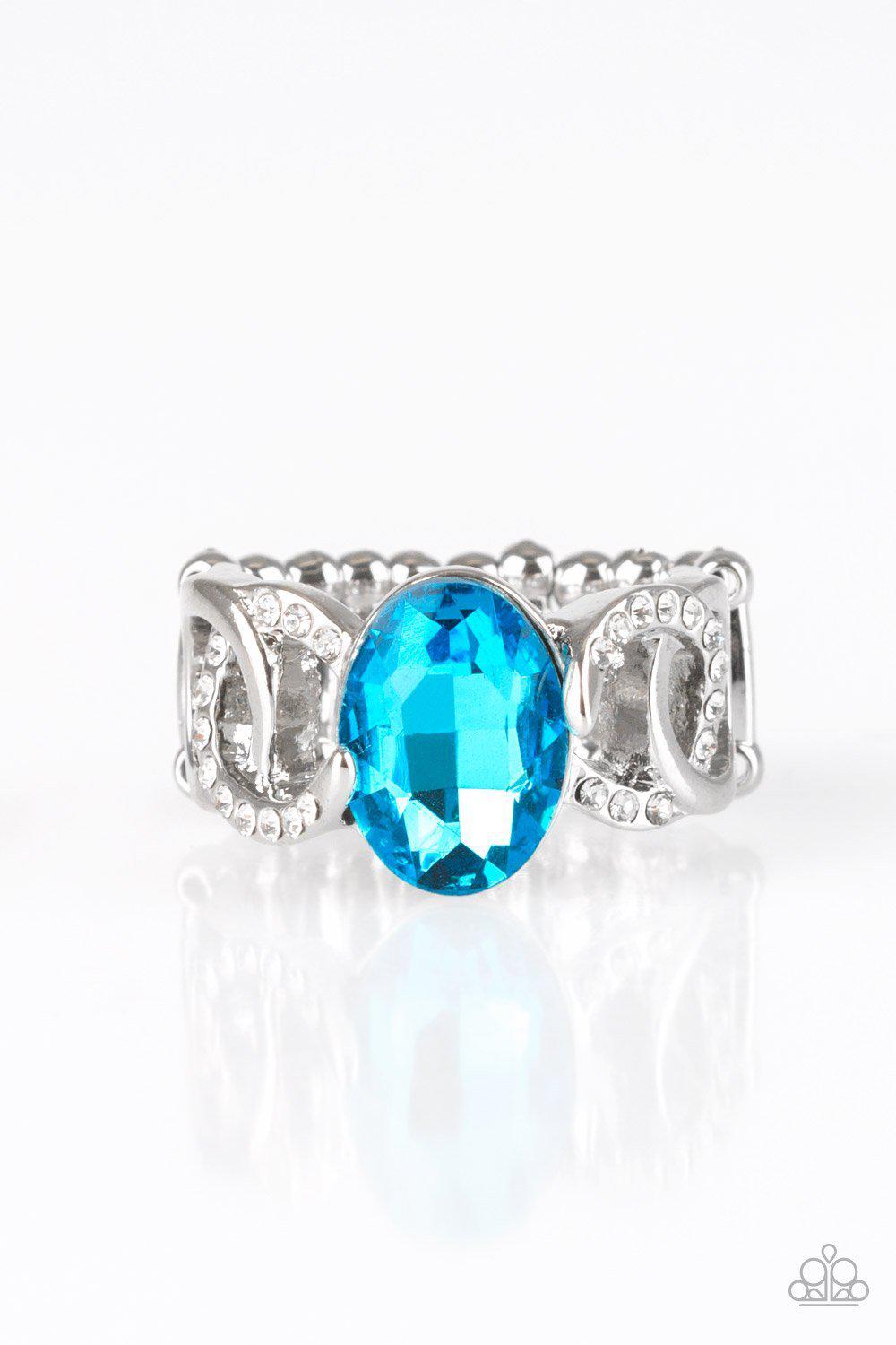 Supreme Bling Blue Rhinestone Ring - Paparazzi Accessories- on model - CarasShop.com - Paparazzi Jewelry by Cara Jewels
