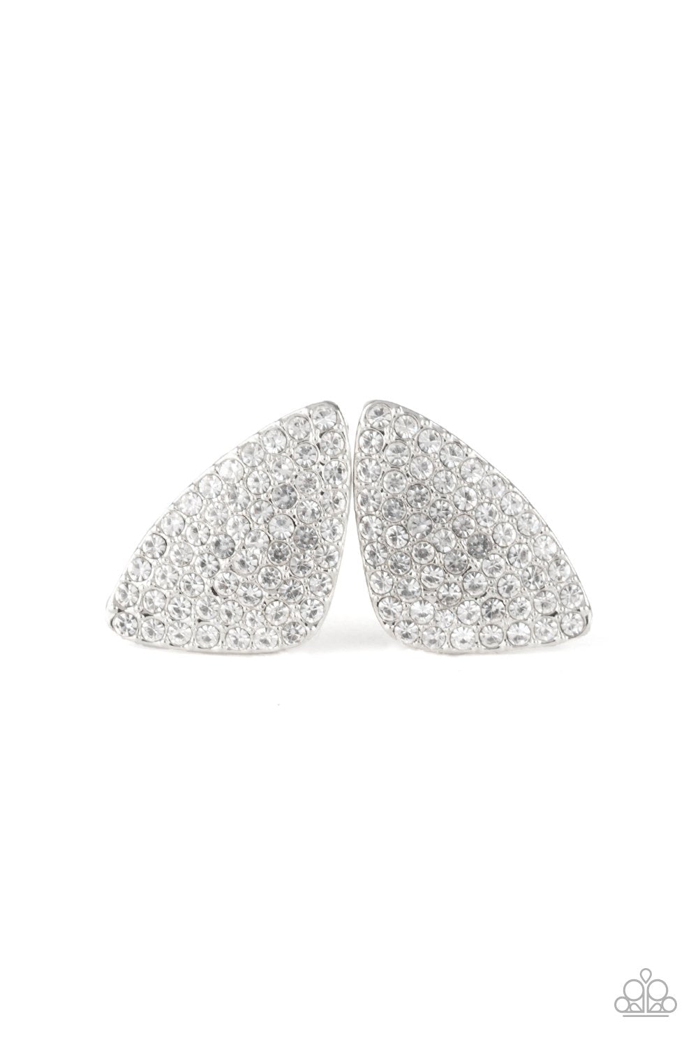 Supreme Sheen White Rhinestone Post Earrings - Paparazzi Accessories- lightbox - CarasShop.com - Paparazzi Jewelry by Cara Jewels