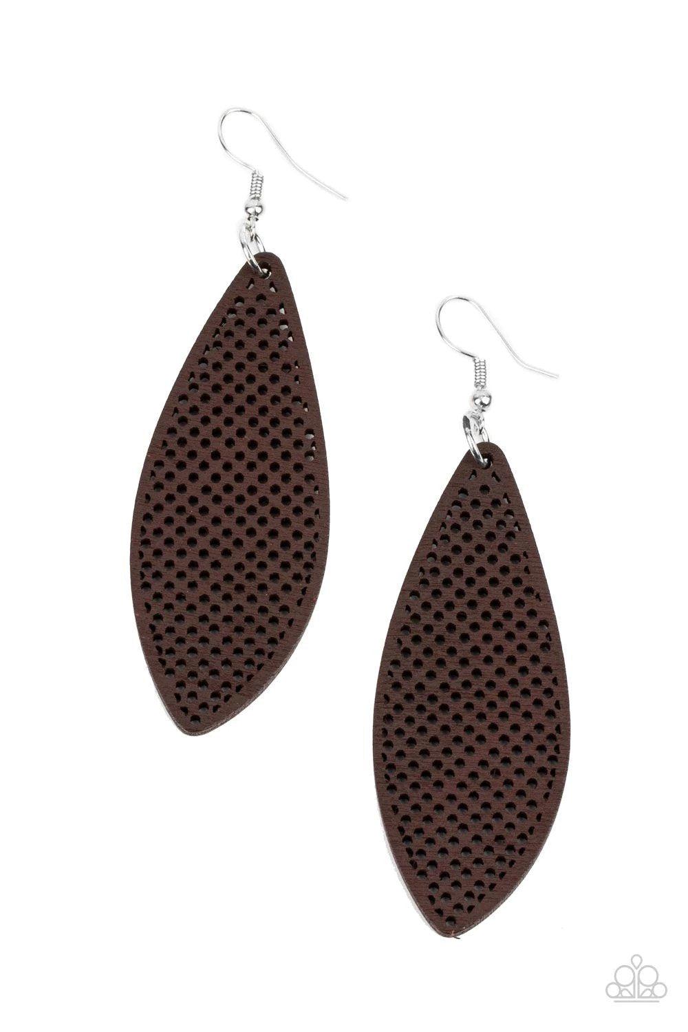 Surf Scene Brown Wood Earrings - Paparazzi Accessories- lightbox - CarasShop.com - Paparazzi Jewelry by Cara Jewels