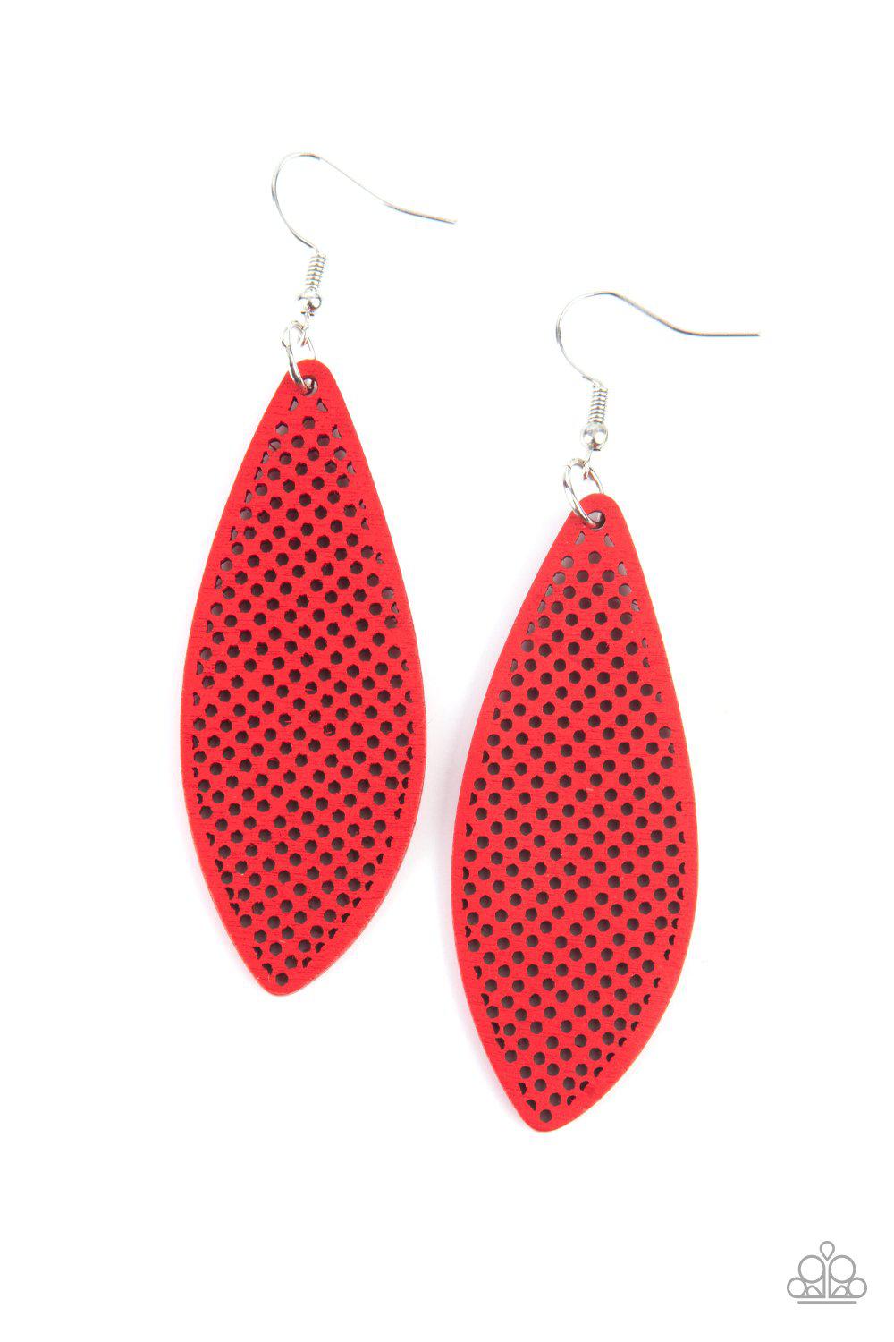 Surf Scene Red Wood Earrings - Paparazzi Accessories- lightbox - CarasShop.com - Paparazzi Jewelry by Cara Jewels