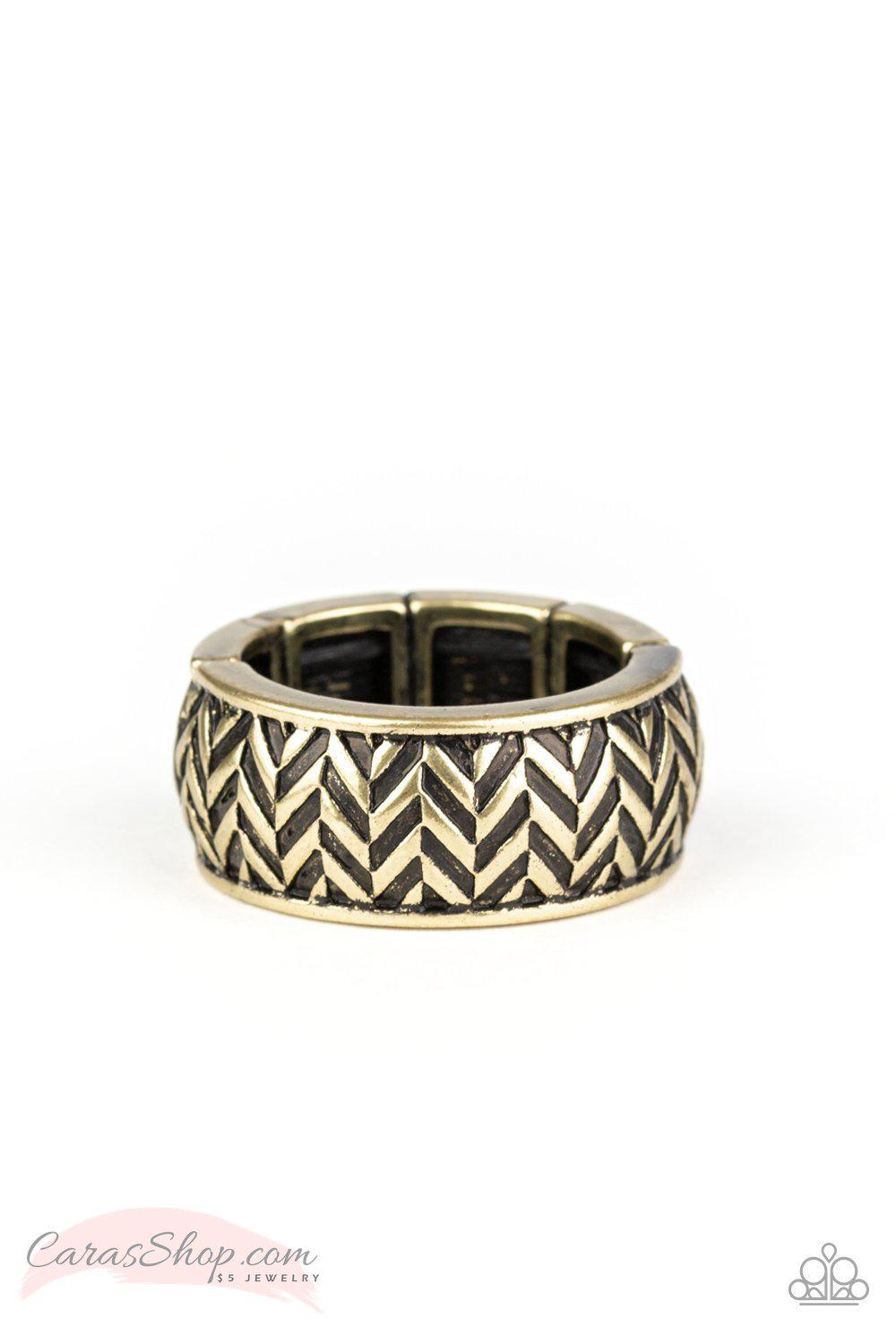 Survival Skills Men's Brass Ring - Paparazzi Accessories- lightbox - CarasShop.com - Paparazzi Jewelry by Cara Jewels