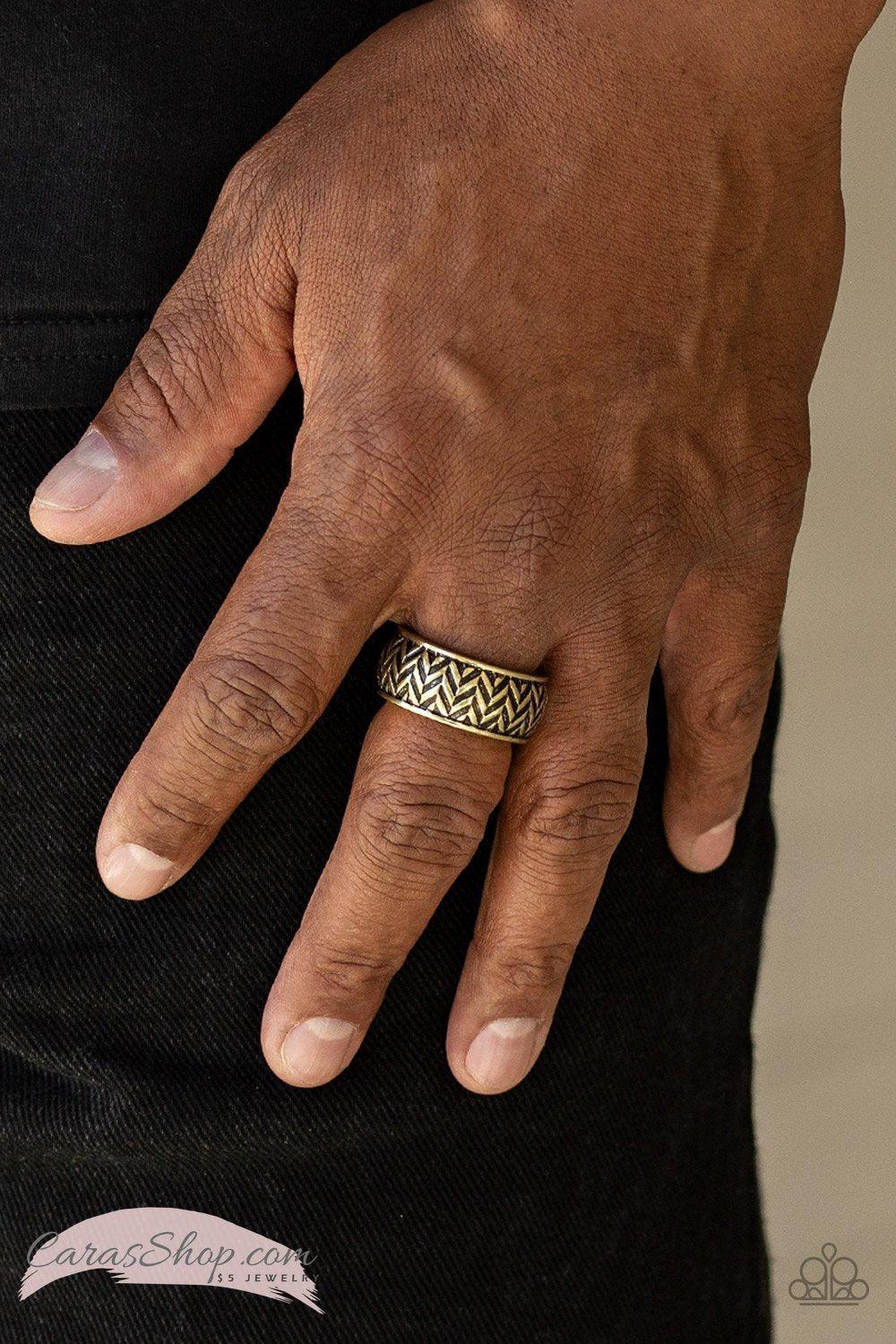 Survival Skills Men's Brass Ring - Paparazzi Accessories- lightbox - CarasShop.com - Paparazzi Jewelry by Cara Jewels