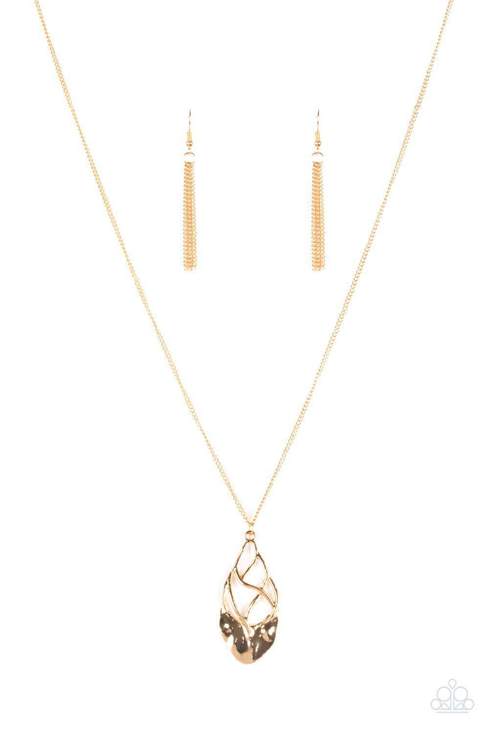 Swank Bank Gold Necklace - Paparazzi Accessories- on model - CarasShop.com - Paparazzi Jewelry by Cara Jewels