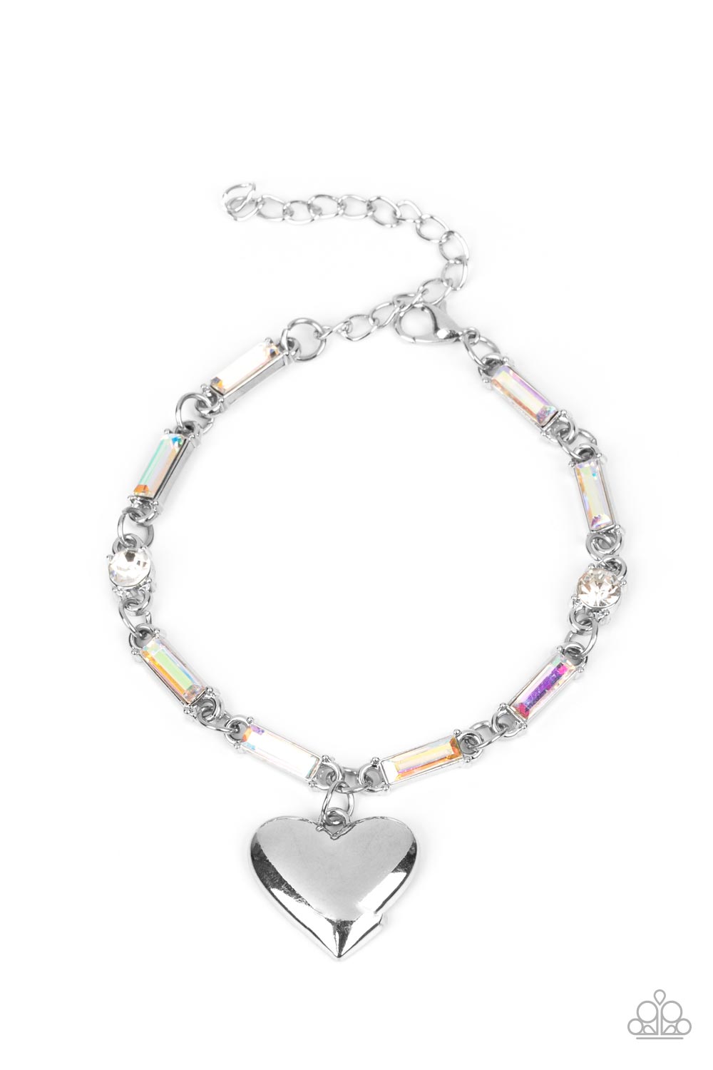Sweetheart Secrets Multi Iridescent Rhinestone Heart Charm Bracelet - Paparazzi Accessories- lightbox - CarasShop.com - Paparazzi Jewelry by Cara Jewels