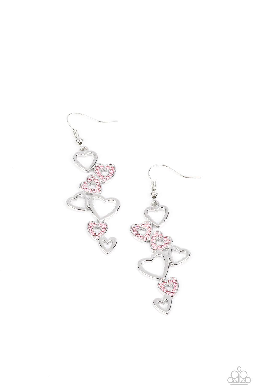 Sweetheart Serenade Pink Heart Earrings - Paparazzi Accessories- lightbox - CarasShop.com - Paparazzi Jewelry by Cara Jewels