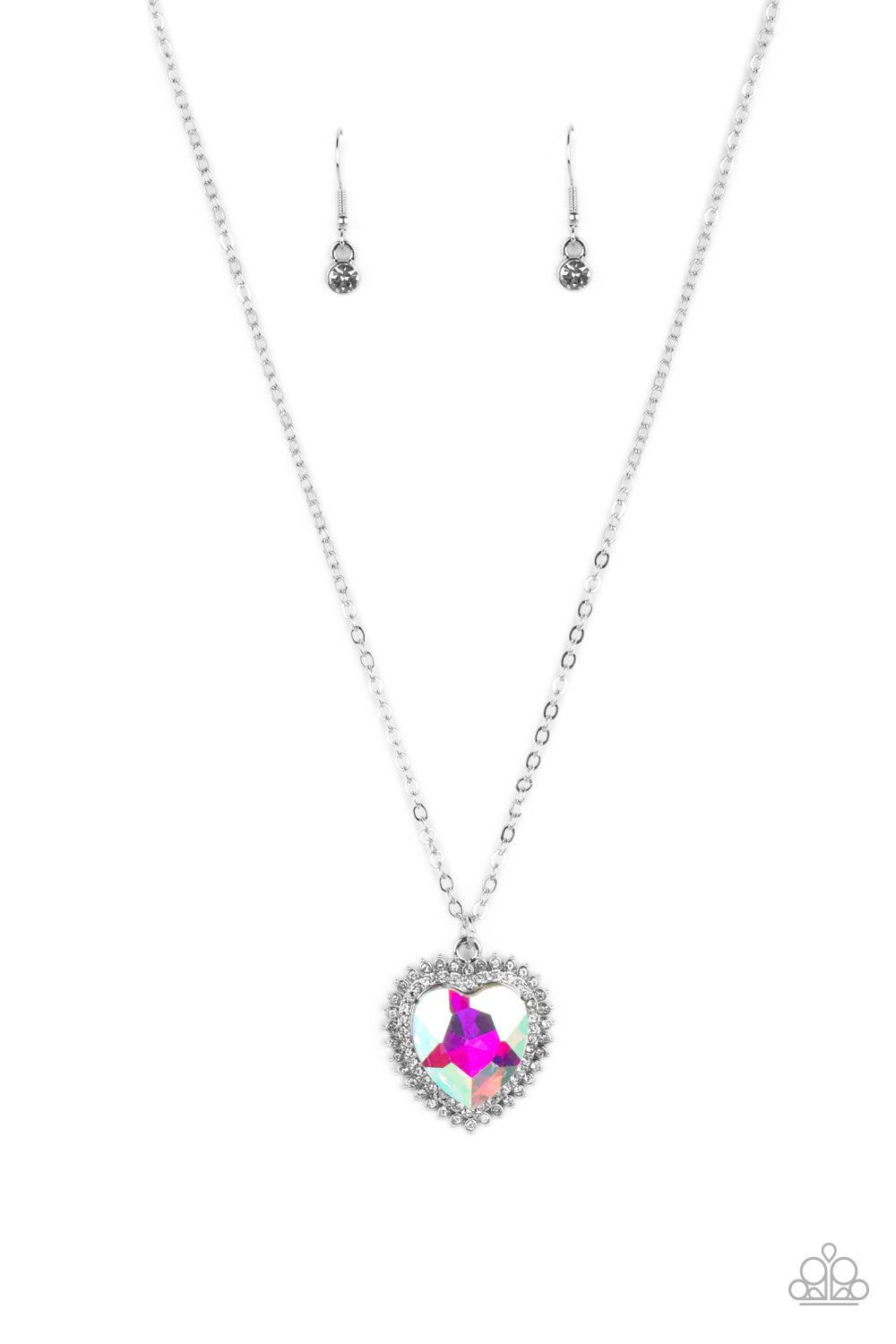 Sweethearts Stroll Multi Iridescent Heart Necklace - Paparazzi Accessories- lightbox - CarasShop.com - Paparazzi Jewelry by Cara Jewels