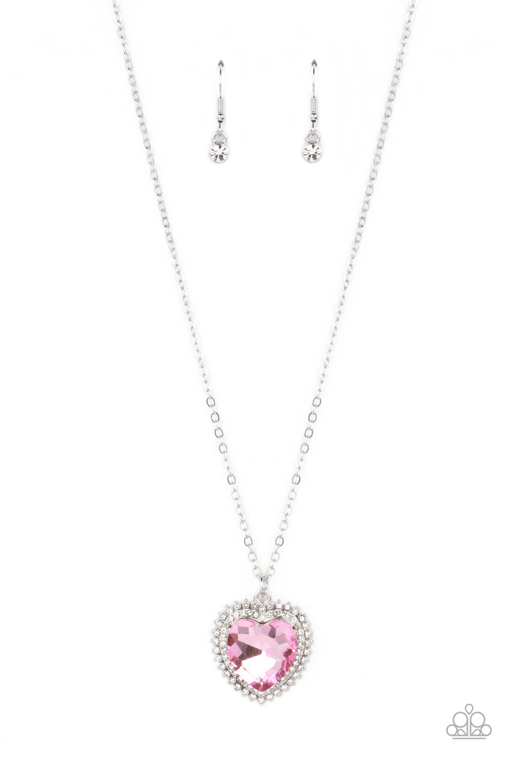 Sweethearts Stroll Pink Rhinestone Heart Necklace - Paparazzi Accessories- lightbox - CarasShop.com - Paparazzi Jewelry by Cara Jewels