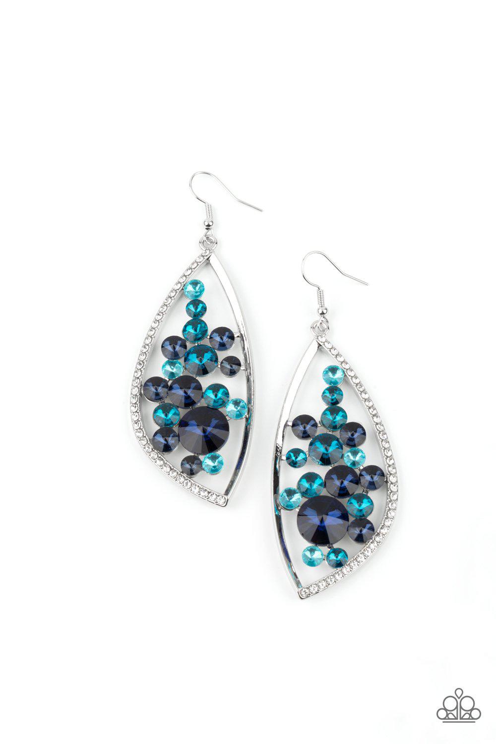 Sweetly Effervescent Blue Rhinestone Earrings - Paparazzi Accessories- on model - CarasShop.com - Paparazzi Jewelry by Cara Jewels