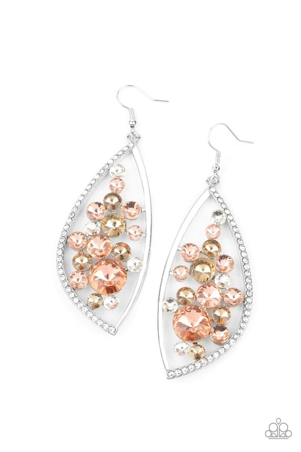 Sweetly Effervescent Multi Peach and White Rhinestone Earrings - Paparazzi Accessories- lightbox - CarasShop.com - Paparazzi Jewelry by Cara Jewels
