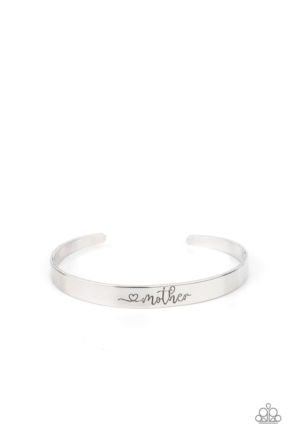 Sweetly Named Silver "Mother" Cuff Bracelet - Paparazzi Accessories- lightbox - CarasShop.com - Paparazzi Jewelry by Cara Jewels