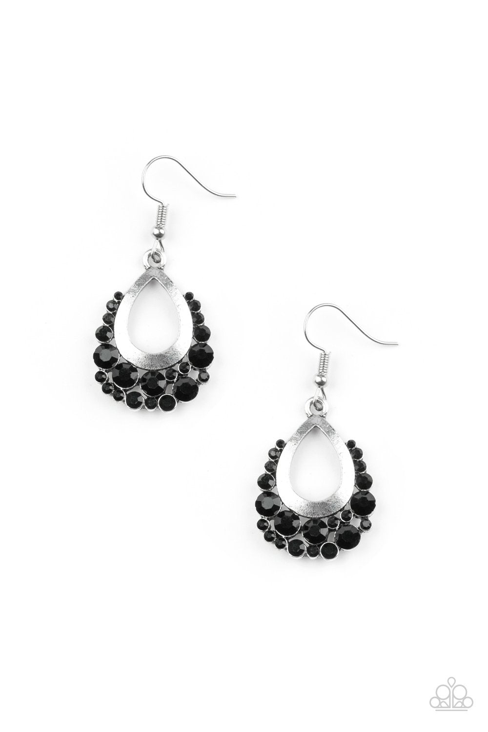 Table For Two Black Rhinestone Earrings - Paparazzi Accessories- lightbox - CarasShop.com - Paparazzi Jewelry by Cara Jewels