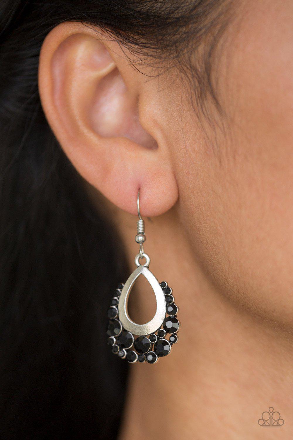 Table For Two Black Rhinestone Earrings - Paparazzi Accessories- on model - CarasShop.com - Paparazzi Jewelry by Cara Jewels