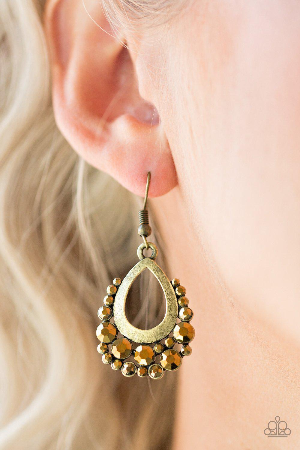 Table For Two Brass Earrings - Paparazzi Accessories- lightbox - CarasShop.com - Paparazzi Jewelry by Cara Jewels