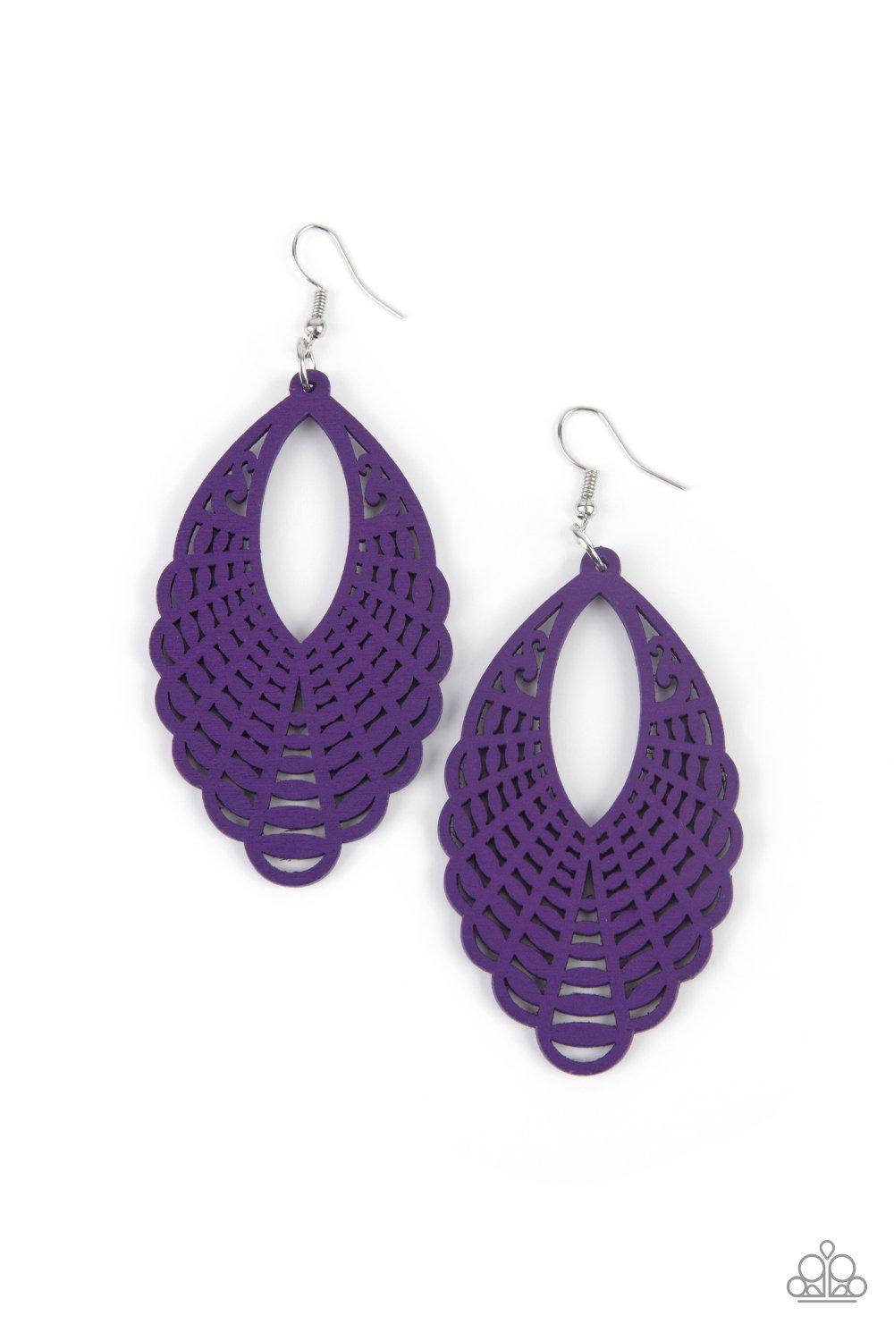 Tahiti Tankini Purple Wood Earrings - Paparazzi Accessories- lightbox - CarasShop.com - Paparazzi Jewelry by Cara Jewels