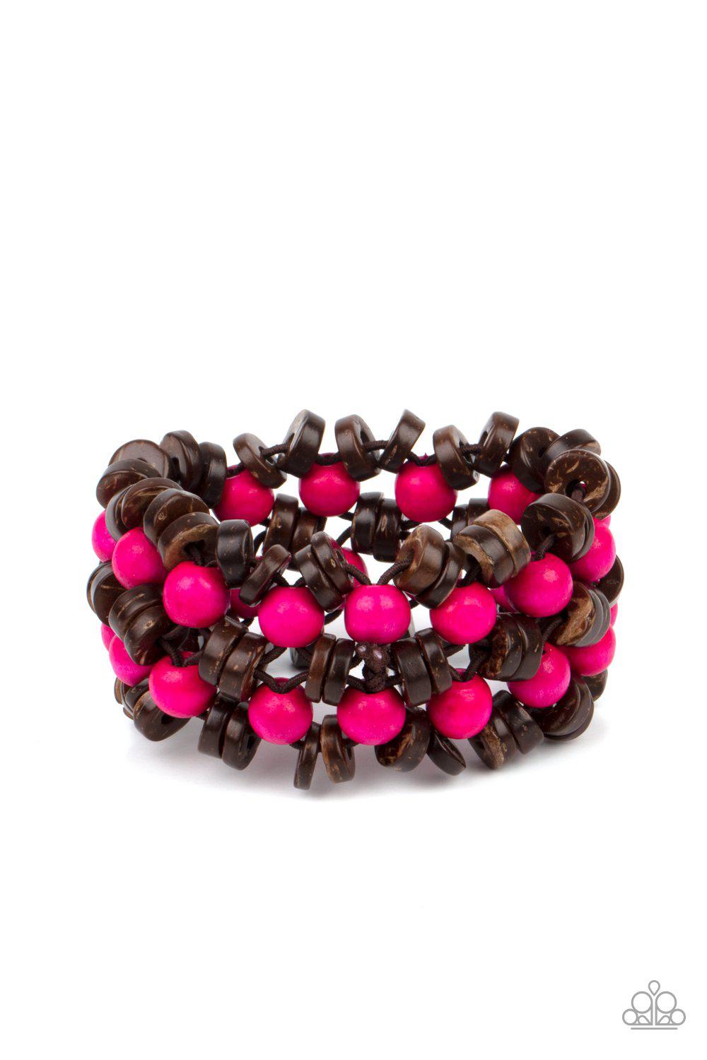Tahiti Tourist Pink and Brown Wood Bracelet - Paparazzi Accessories- lightbox - CarasShop.com - Paparazzi Jewelry by Cara Jewels