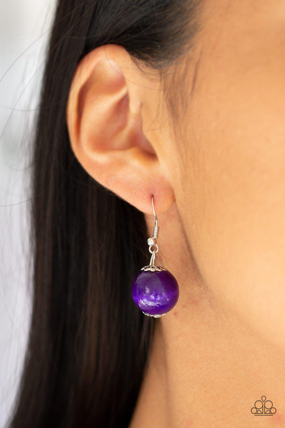 Tahiti Tropic Purple Wood Necklace and matching Earrings - Paparazzi Accessories- on model - CarasShop.com - Paparazzi Jewelry by Cara Jewels