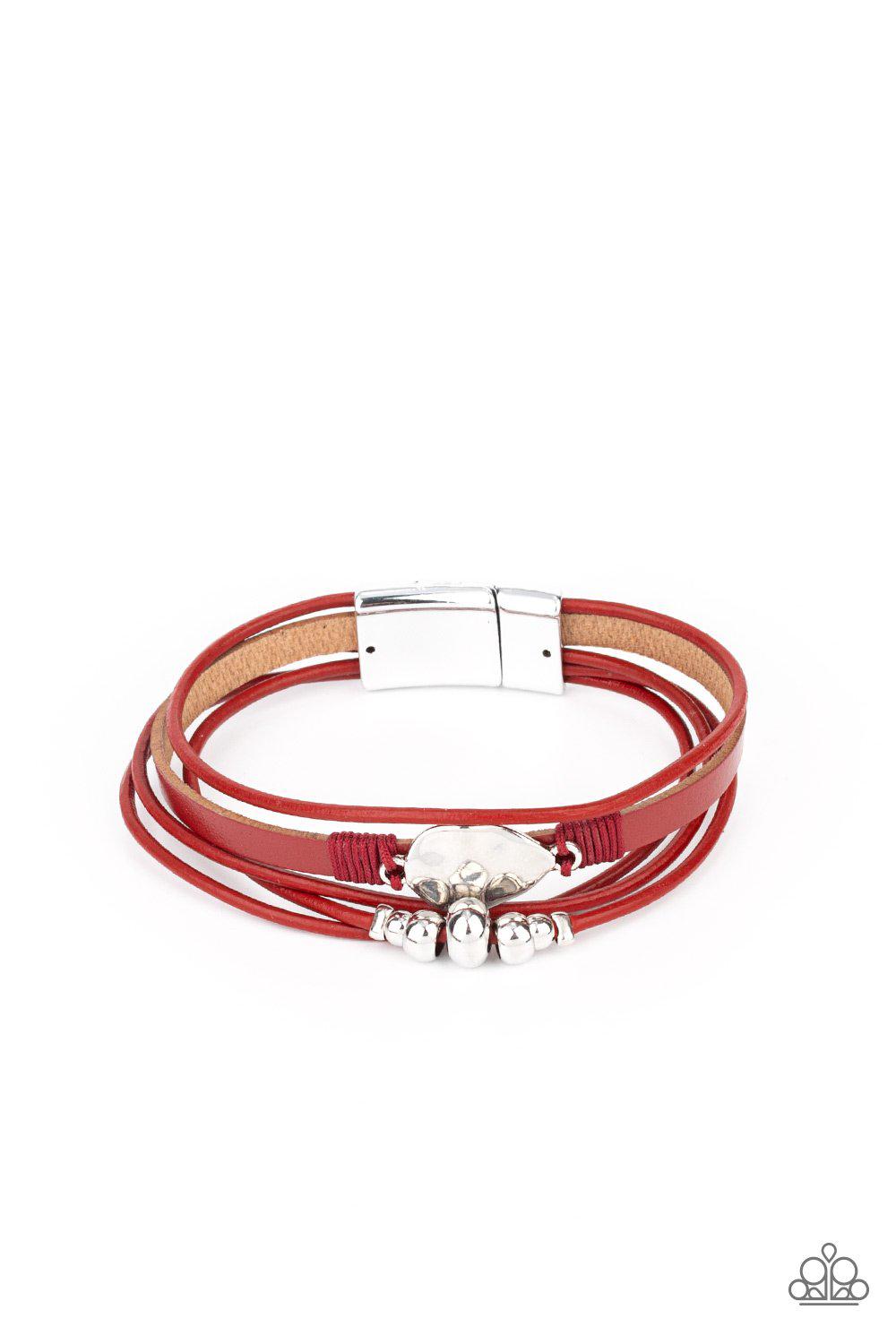 Tahoe Tourist Red Leather and Silver Magnetic Bracelet - Paparazzi Accessories- lightbox - CarasShop.com - Paparazzi Jewelry by Cara Jewels