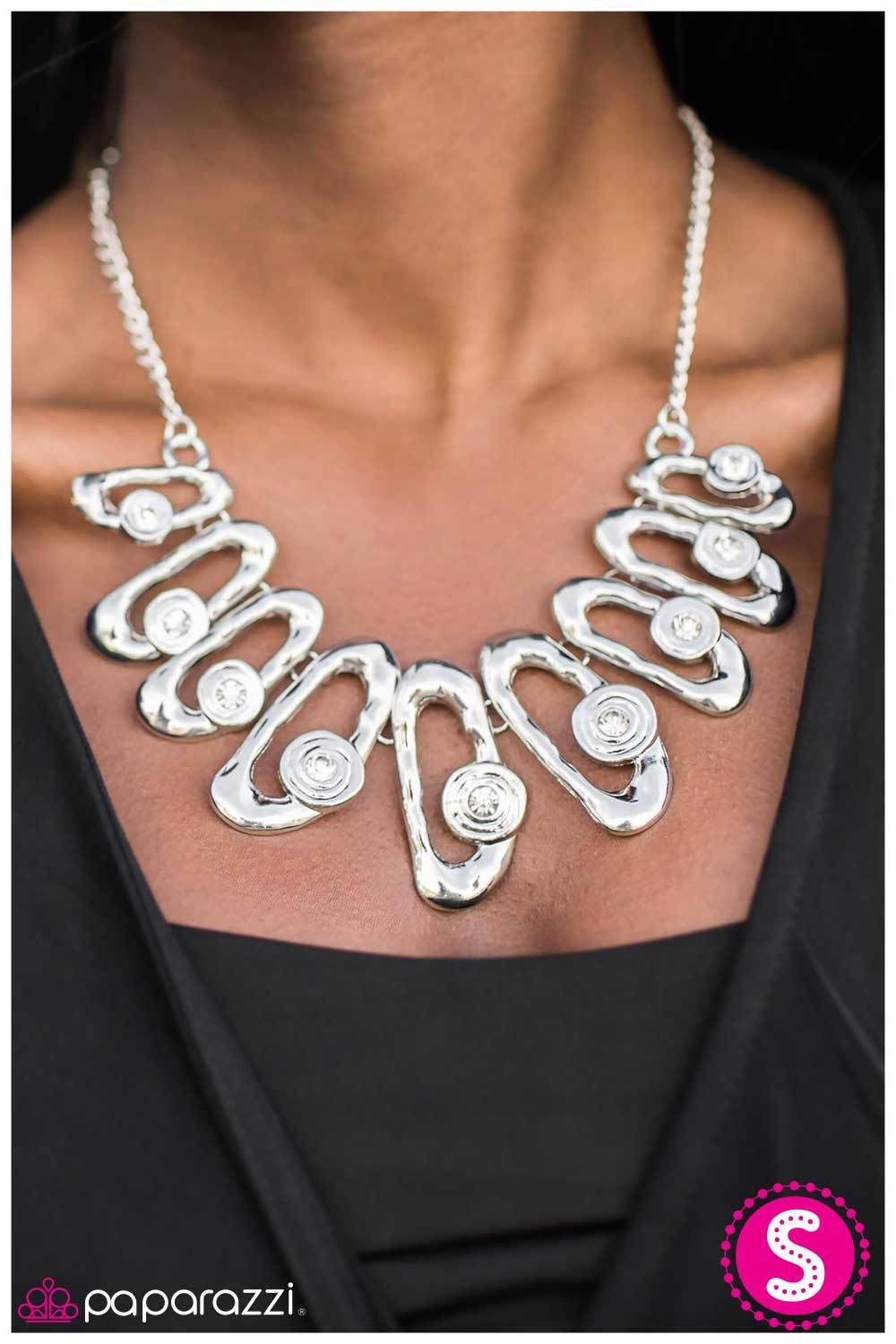 Take A Bow Silver and White Rhinestone Necklace - Paparazzi Accessories- lightbox - CarasShop.com - Paparazzi Jewelry by Cara Jewels