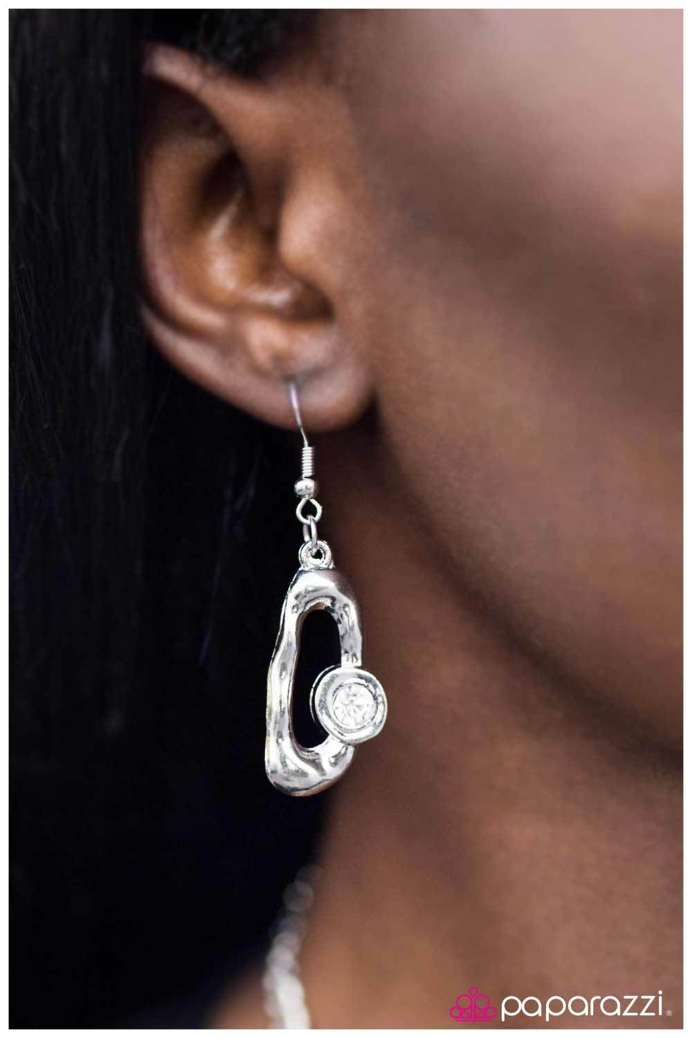 Take A Bow Silver and White Rhinestone Necklace - Paparazzi Accessories- lightbox - CarasShop.com - Paparazzi Jewelry by Cara Jewels