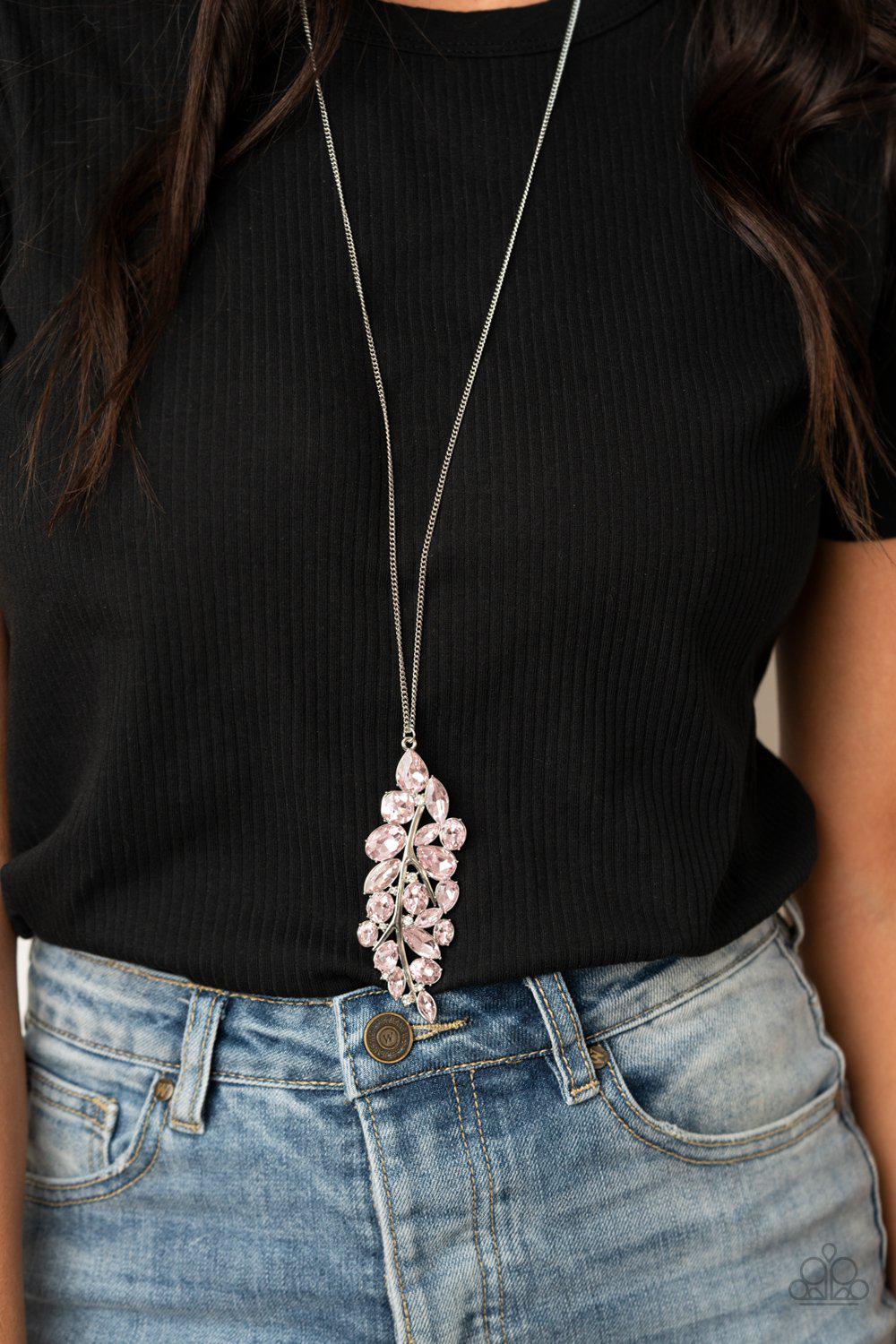 Take A Final BOUGH Pink Rhinestone Leaf Necklace - Paparazzi Accessories- lightbox - CarasShop.com - Paparazzi Jewelry by Cara Jewels