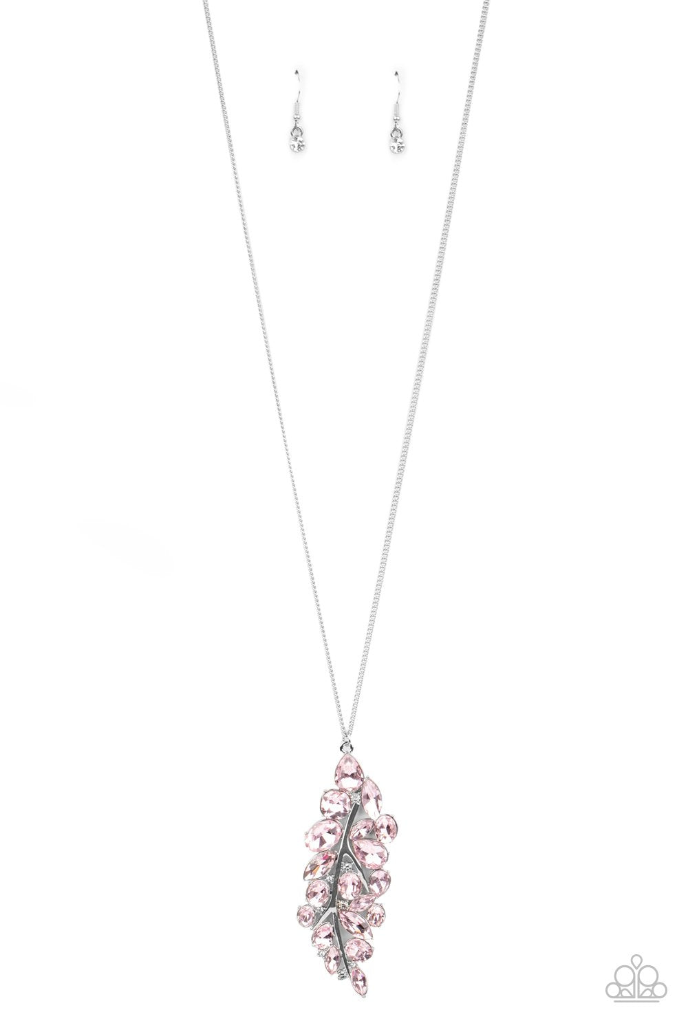 Take A Final BOUGH Pink Rhinestone Leaf Necklace - Paparazzi Accessories- on model - CarasShop.com - Paparazzi Jewelry by Cara Jewels