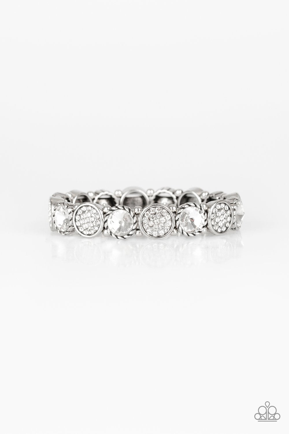 Take A Moment To Reflect White Rhinestone Bracelet - Paparazzi Accessories- lightbox - CarasShop.com - Paparazzi Jewelry by Cara Jewels