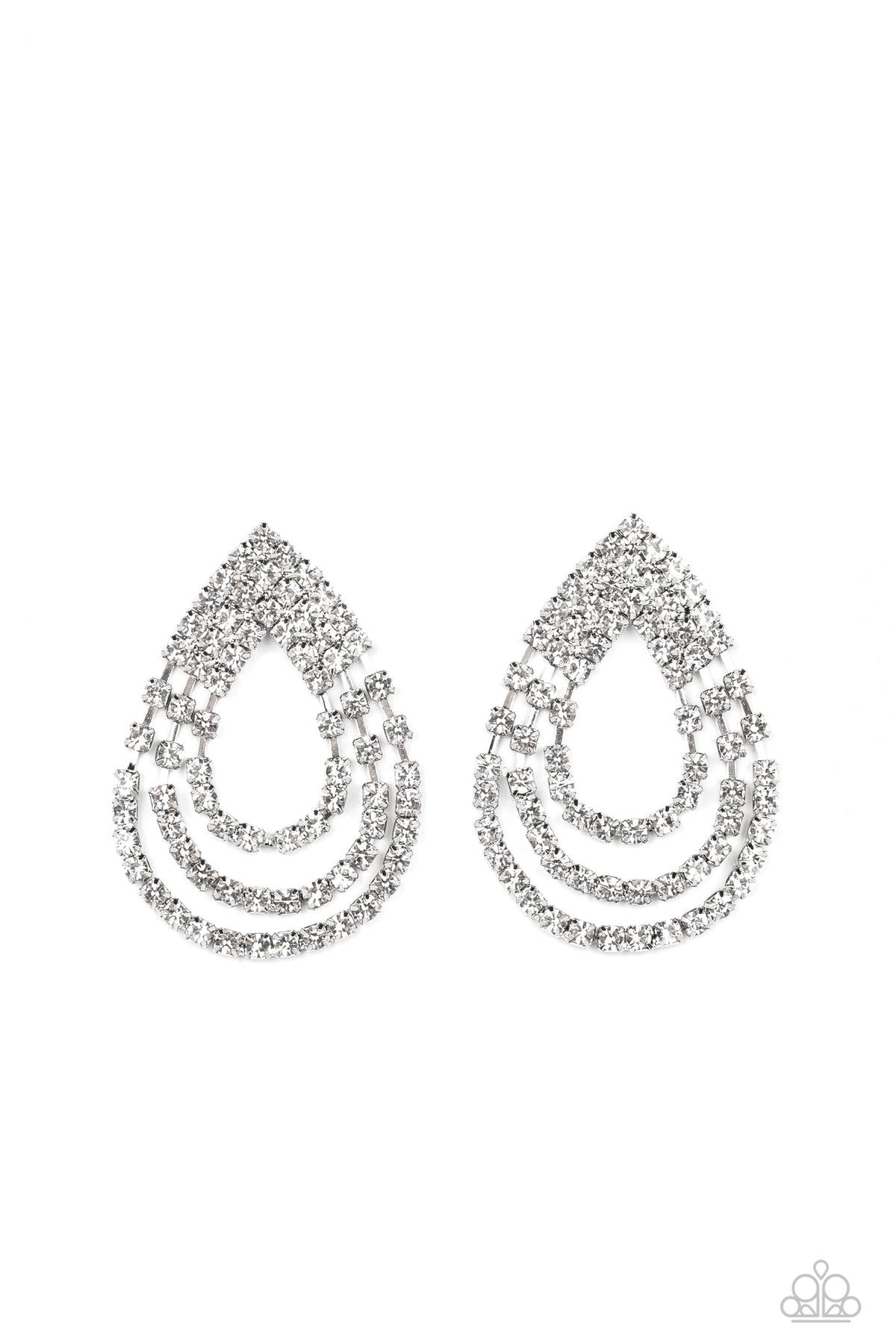 Take a POWER Stance White Rhinestone Earrings - Paparazzi Accessories- lightbox - CarasShop.com - Paparazzi Jewelry by Cara Jewels