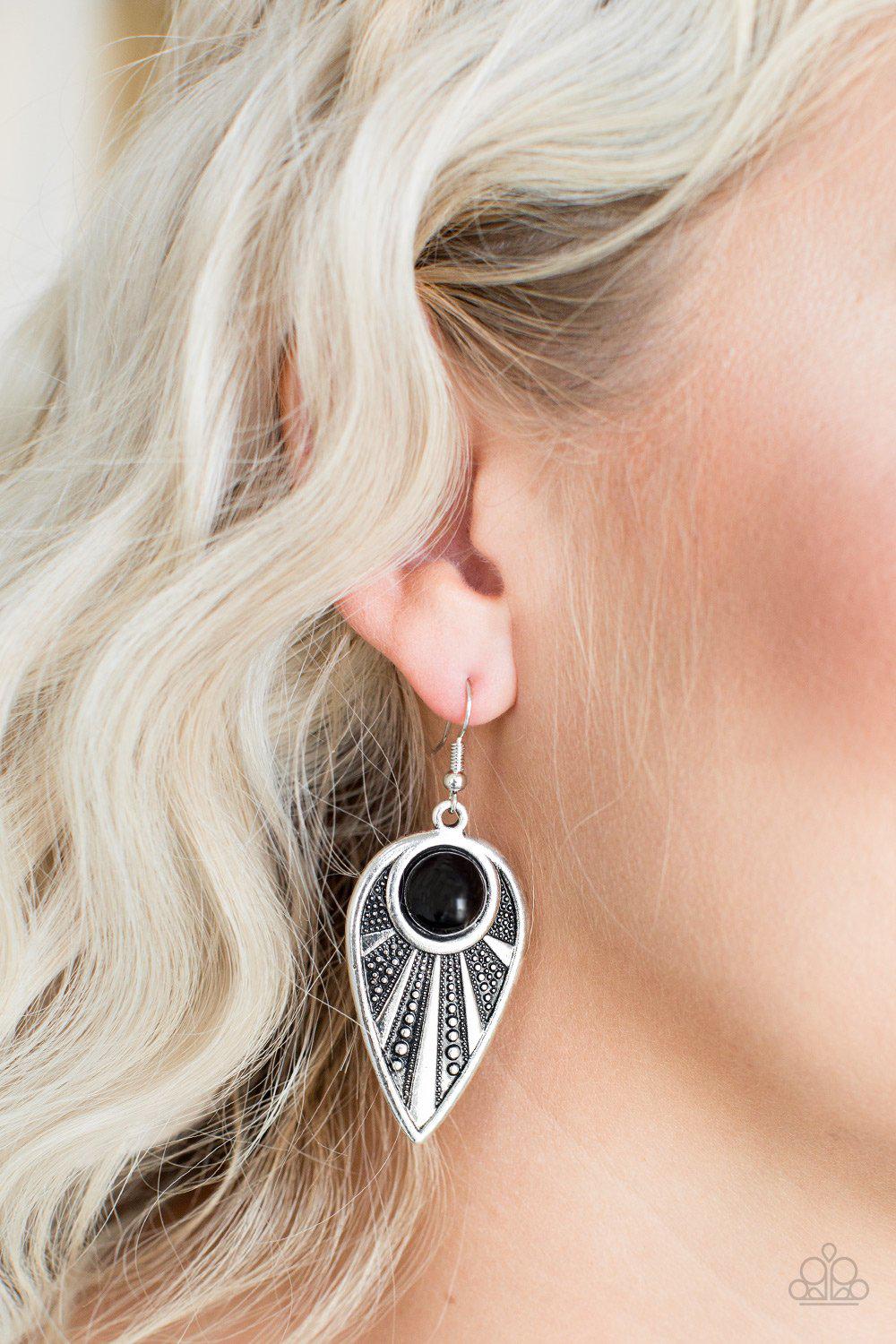 Take A WALKABOUT Black and Silver Earrings - Paparazzi Accessories- lightbox - CarasShop.com - Paparazzi Jewelry by Cara Jewels