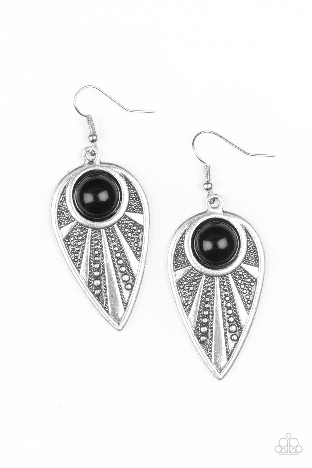 Take A WALKABOUT Black and Silver Earrings - Paparazzi Accessories- on model - CarasShop.com - Paparazzi Jewelry by Cara Jewels