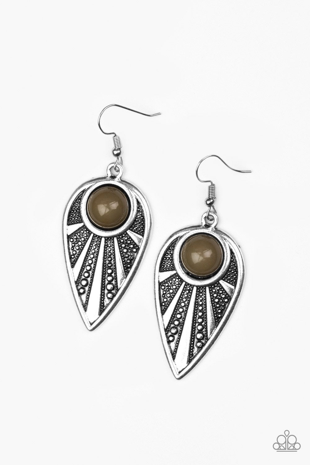 Take A WALKABOUT Green and Silver Earrings - Paparazzi Accessories- on model - CarasShop.com - Paparazzi Jewelry by Cara Jewels