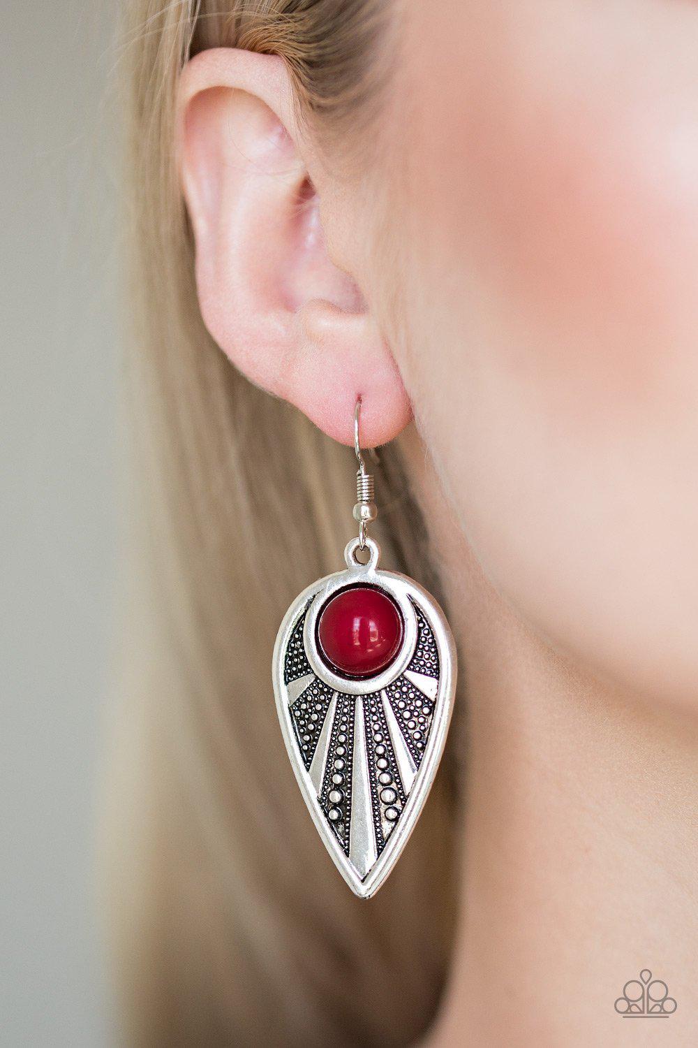Take A WALKABOUT Red and Silver Earrings - Paparazzi Accessories- lightbox - CarasShop.com - Paparazzi Jewelry by Cara Jewels