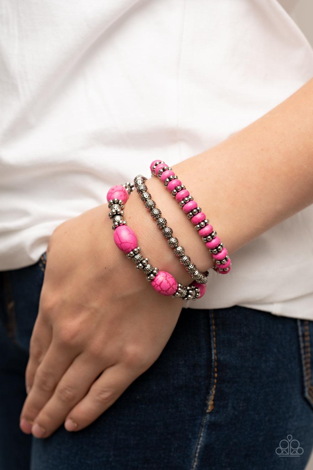 Take by SANDSTORM Pink Stone Bracelet - Paparazzi Accessories- on model - CarasShop.com - Paparazzi Jewelry by Cara Jewels