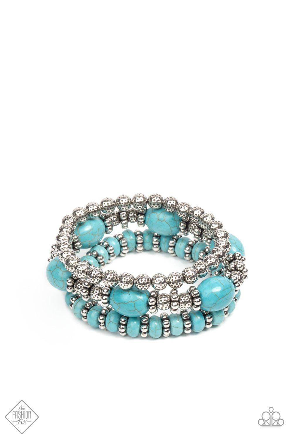 Take By SANDSTORM Turquoise Blue Stone Bracelet Set - Paparazzi Accessories- lightbox - CarasShop.com - Paparazzi Jewelry by Cara Jewels