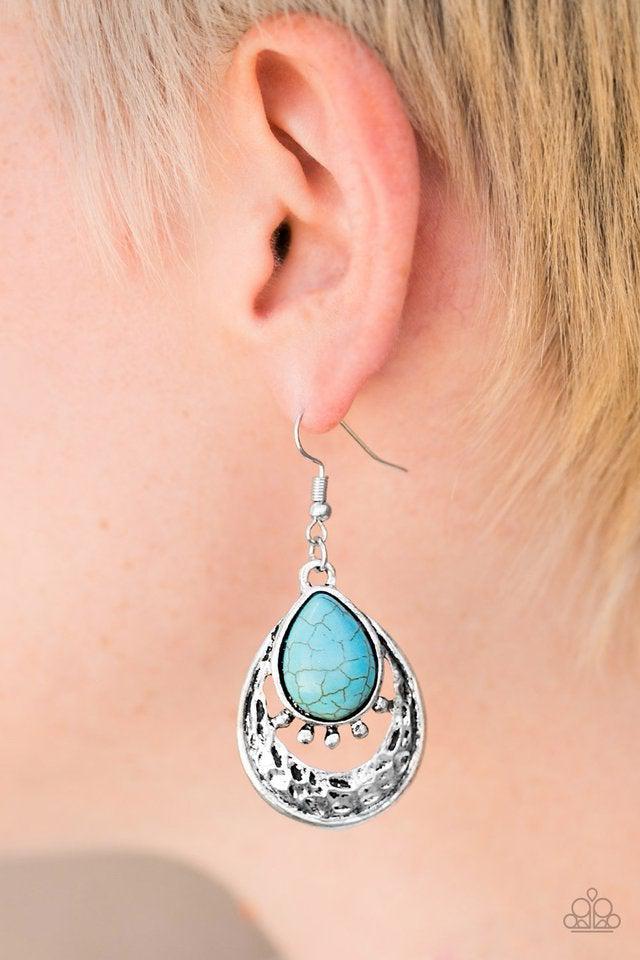 Take Me To The River Turquoise Blue Stone Earrings - Paparazzi Accessories- on model - CarasShop.com - Paparazzi Jewelry by Cara Jewels