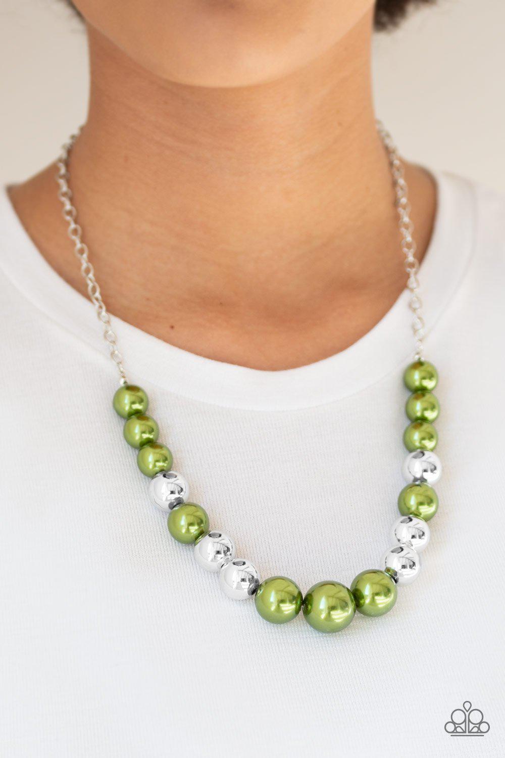 Take Note Green and Silver Necklace - Paparazzi Accessories- on model - CarasShop.com - Paparazzi Jewelry by Cara Jewels