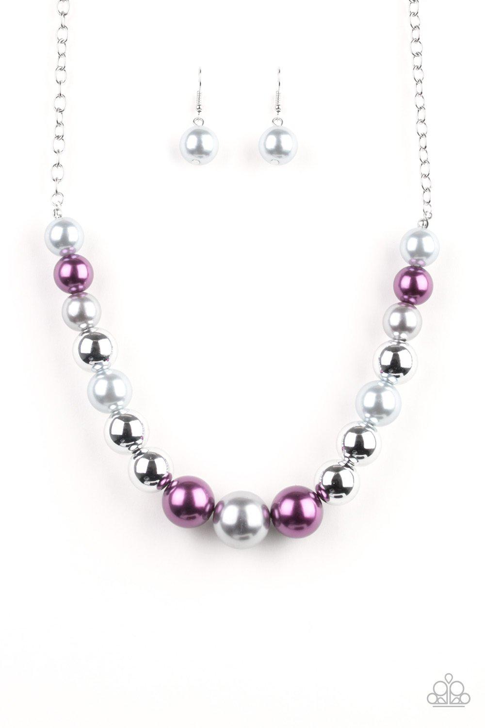 Take Note Multi Purple and Gray Necklace - Paparazzi Accessories- on model - CarasShop.com - Paparazzi Jewelry by Cara Jewels
